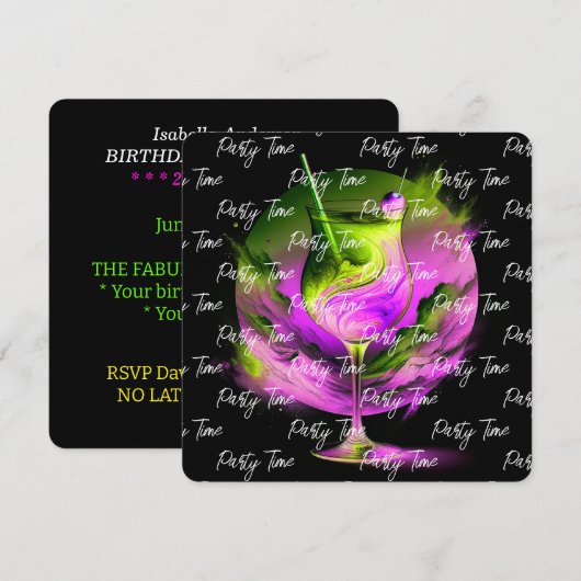Moderne Neon Feesttijd Persoonlijk Kaart (Voorkant / Achterkant)