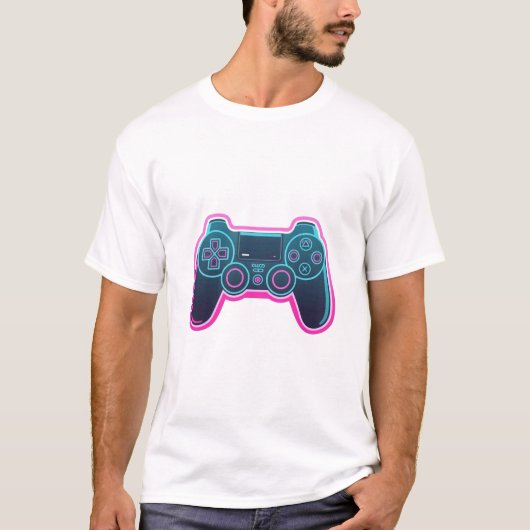 Moderne Neon Gamecontroller Witte Katoenen T-Shirt (Voorkant)