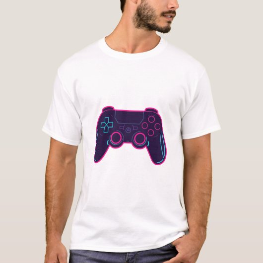 Moderne Neon Gamecontroller Witte Katoenen T-Shirt (Voorkant)