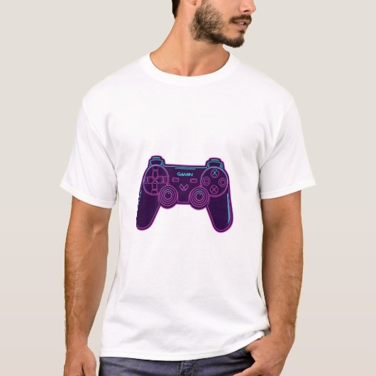 Moderne Neon Gamecontroller Witte Katoenen T-Shirt (Voorkant)