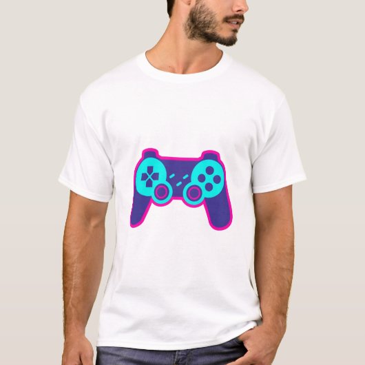 Moderne Neon Gamecontroller Witte Katoenen T-Shirt (Voorkant)