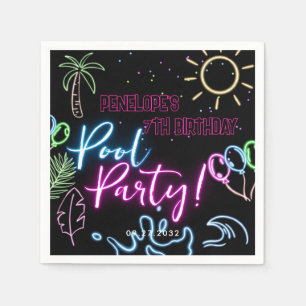 Moderne Neon Gloed Zwarte Pool Feest Verjaardag Servet