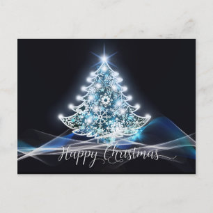 Moderne Neon Glow Black White Blue-kerstboom Briefkaart