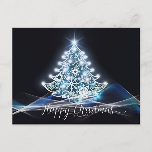 Moderne Neon Glow Black White Blue-kerstboom Briefkaart (Voorkant)