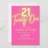 Moderne Neon Glow Hot Pink Gold Glitter 21 Verjaar Kaart (Voorkant)