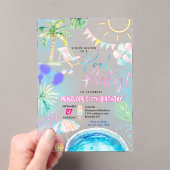 Moderne Neon Glow Waterverf Pool Party Verjaardag Acryl Uitnodigingen (Insitu (Draagbaar))