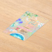 Moderne Neon Glow Waterverf Pool Party Verjaardag Acryl Uitnodigingen (Laagn)