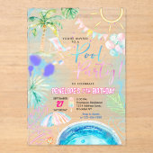 Moderne Neon Glow Waterverf Pool Party Verjaardag Acryl Uitnodigingen (Voorkant)