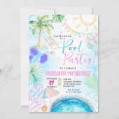 Moderne Neon Glow Waterverf Pool Party Verjaardag Kaart (Voorkant)