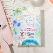 Moderne Neon Glow Waterverf Pool Party Verjaardag Kaart