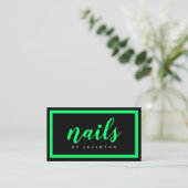 Moderne Neon Green Black Nail-technicus Salon Chic Visitekaartje (Staand voorkant)