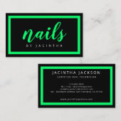 Moderne Neon Green Black Nail-technicus Salon Chic Visitekaartje (Voorkant / Achterkant)