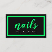 Moderne Neon Green Black Nail-technicus Salon Chic Visitekaartje (Voorkant)