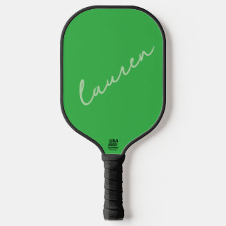 Moderne Neon Groene Script Naam Pickleball Paddle