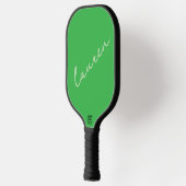 Moderne Neon Groene Script Naam Pickleball Paddle (Links)