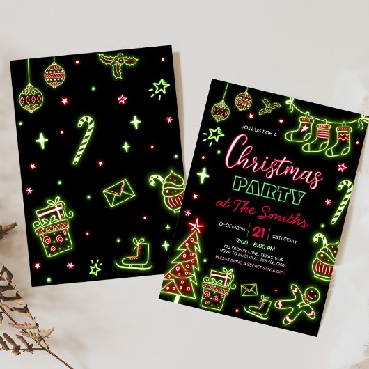 Moderne Neon Kerstfeest Kaart