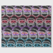 Moderne Neon Kerstman Cadeaupapier (Vlak)