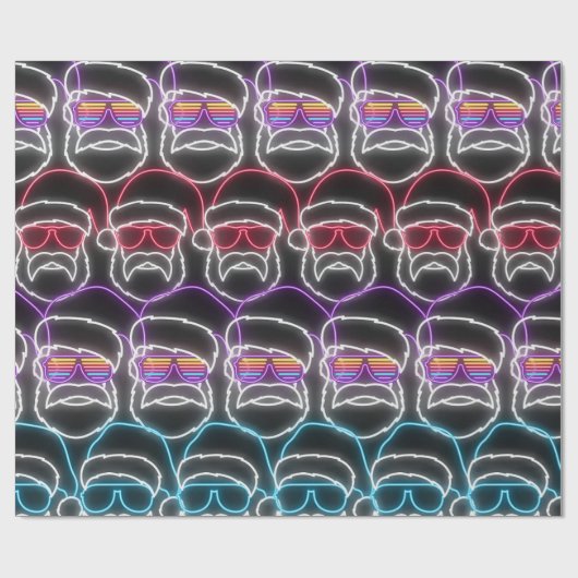 Moderne Neon Kerstman Cadeaupapier (Vlak)