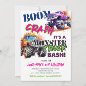 Moderne Neon Kleuren Monster Truck Verjaardag Kaart (Voorkant)