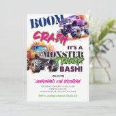 Moderne Neon Kleuren Monster Truck Verjaardag Kaart (Staand voorkant)