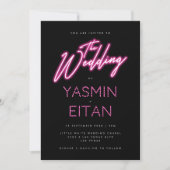 Moderne Neon Lights Hot Pink Black Wedding Kaart (Voorkant)