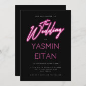 Moderne Neon Lights Hot Pink Black Wedding Kaart (Voorkant / Achterkant)