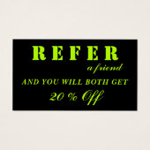 Moderne Neon Limoen Black Referral Kaarten Visitekaartje (Voorkant)