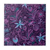 Moderne Neon Paars Floral Pattern Ceramic Tile Tegeltje (Voorkant)