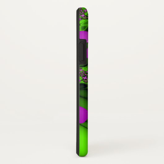 Moderne Neon Pink Green Fractal Flowers Monogram Case-Mate iPhone Case (Achterkant / rechts)