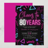 Moderne Neon Proost 80 Jaar 80ste Verjaardagsfeest Kaart (Voorkant / Achterkant)