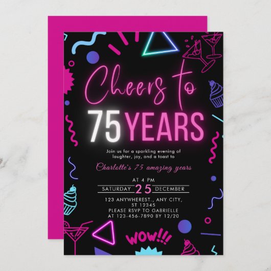 Moderne Neon Proost op 75 jaar 75e verjaardag Kaart (Voorkant / Achterkant)