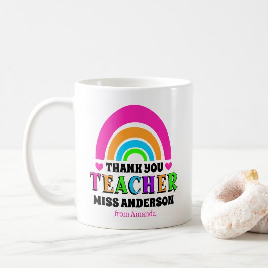 Moderne Neon regenboog leraar dank u geschenk Koffiemok (Met donut)