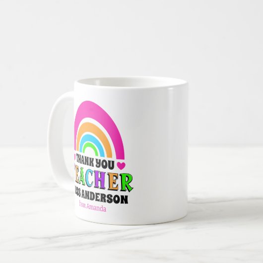 Moderne Neon regenboog leraar dank u geschenk Koffiemok (Voorkant links)