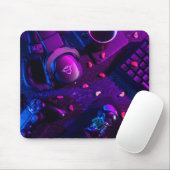 Moderne Neon RGB-gamingopstelling Flatlay-muispad  Muismat (Met muis)