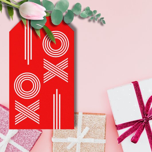 Moderne Neon Rood en Wit XOXO Valentijn Cadeaulabel