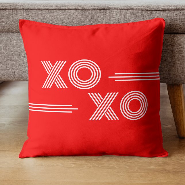 Moderne Neon Rood en Wit XOXO Valentijn Kussen (Creator heeft geüpload)