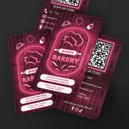 Moderne Neon Roze Backery Kookmuts Logo Lichtgeven Visitekaartje