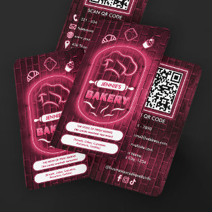 Moderne Neon Roze Backery Kookmuts Logo Lichtgeven Visitekaartje