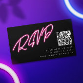 Moderne Neon Roze Glow Black Wedding RSVP Informatiekaartje