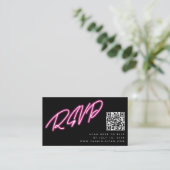 Moderne Neon Roze Glow Black Wedding RSVP Informatiekaartje (Staand voorkant)