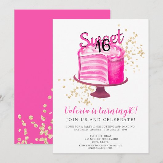 Moderne neon roze gouden taart snijden girly Sweet Kaart (Voorkant / Achterkant)