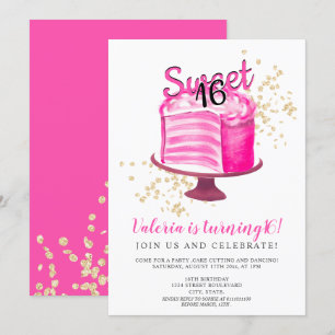 Moderne neon roze gouden taart snijden girly Sweet Kaart