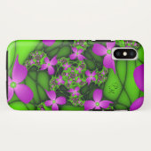 Moderne Neon Roze Groene Fractale Bloemen Monogram Case-Mate iPhone Case (Achterkant (horizontaal))