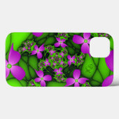 Moderne Neon Roze Groene Fractale Bloemen Monogram Case-Mate iPhone Case (Achterkant (horizontaal))