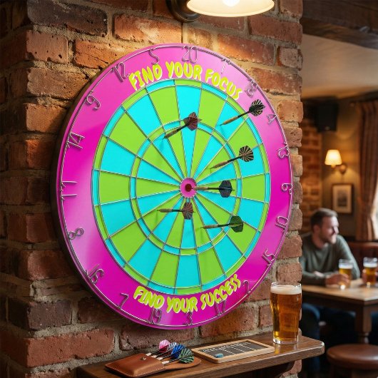 Moderne Neon Roze & Lime Groen "Vind Je Focus" Dartbord