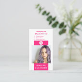 Moderne neon roze make-up haar foto qr code logo visitekaartje (Staand voorkant)