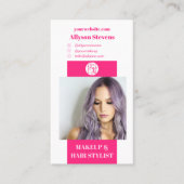 Moderne neon roze make-up haar foto qr code logo visitekaartje (Voorkant)