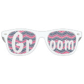 Moderne neon roze marine blauw chevron bruiloft br retro zonnebril (Voorkant)