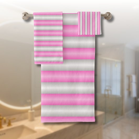 Moderne Neon Roze Strepen met 3D-effect Bad Handdoek