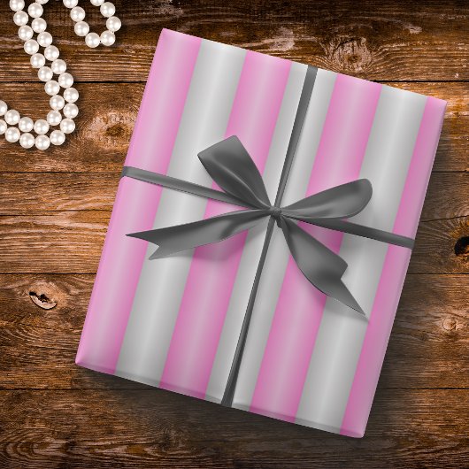 Moderne Neon Roze Strepen met 3D-effect Cadeaupapier